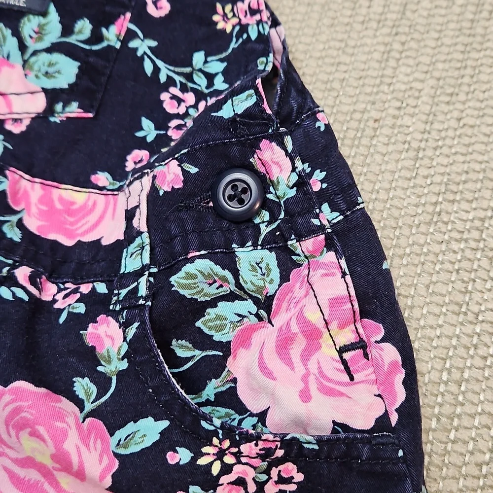 OshKosh B'gosh Girls Floral Overall Dress Jumper 18 Months Vestbak Navy Pink